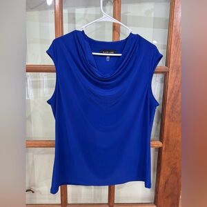 Black Label by Evan Picone Women's Royal Blue Cowl Neck Blouse Top Cap Sleeve